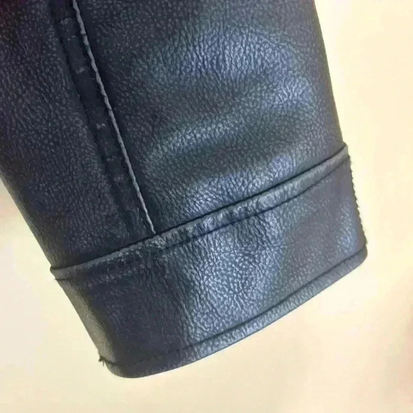 Guess Men Black Faux Leather Double Zip Hooded Coat Moto Bomber Jacket Size S - Picture 6 of 16